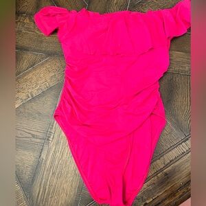 Women’s Hot Pink Ruched off the shoulder La Blanca One Piece Swimsuit Size 14